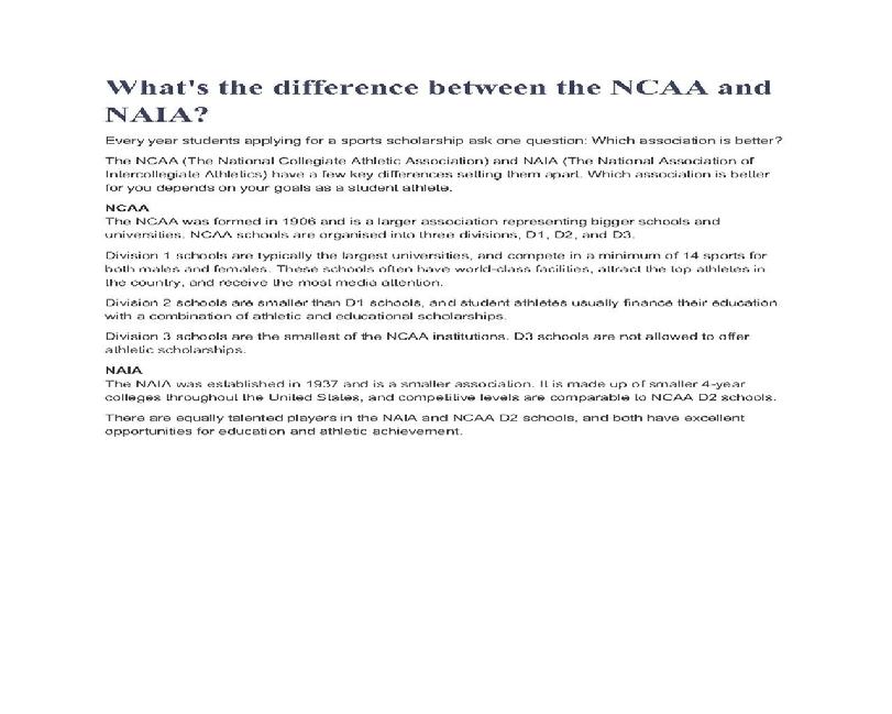 NAIA VS NCAA